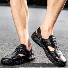 Lade das Bild in den Galerie-Viewer, draussenfeet handgefertigte lederschuhe sandalen hausschuhe 31306 schwarz
