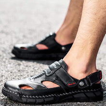 Lade das Bild in den Galerie-Viewer, draussenfeet handgefertigte lederschuhe sandalen hausschuhe 31306 schwarz
