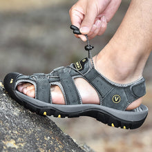 Lade das Bild in den Galerie-Viewer, draussenfeet handgefertigte lederschuhe sandalen hausschuhe 31309 grau
