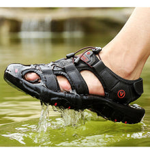 Lade das Bild in den Galerie-Viewer, draussenfeet handgefertigte lederschuhe sandalen hausschuhe 31309 schwarz
