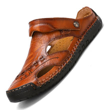 Lade das Bild in den Galerie-Viewer, draussenfeet handgefertigte lederschuhe sandalen hausschuhe 31316 gelbbraun
