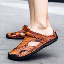 Lade das Bild in den Galerie-Viewer, draussenfeet handgefertigte lederschuhe sandalen hausschuhe 31316 gelbbraun
