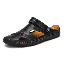 Lade das Bild in den Galerie-Viewer, draussenfeet handgefertigte lederschuhe sandalen hausschuhe 31316 schwarz
