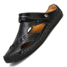 Lade das Bild in den Galerie-Viewer, draussenfeet handgefertigte lederschuhe sandalen hausschuhe 31316 schwarz
