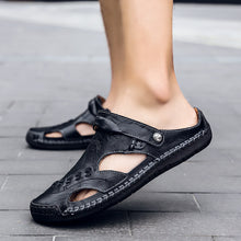 Lade das Bild in den Galerie-Viewer, draussenfeet handgefertigte lederschuhe sandalen hausschuhe 31316 schwarz
