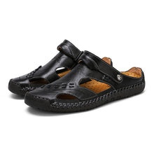 Lade das Bild in den Galerie-Viewer, draussenfeet handgefertigte lederschuhe sandalen hausschuhe 31316 schwarz
