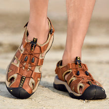 Lade das Bild in den Galerie-Viewer, draussenfeet handgefertigte lederschuhe sandalen hausschuhe 31337 braun
