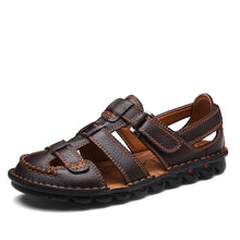 Lade das Bild in den Galerie-Viewer, draussenfeet handgefertigte lederschuhe sandalen hausschuhe 31341 braun
