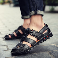 Lade das Bild in den Galerie-Viewer, draussenfeet handgefertigte lederschuhe sandalen hausschuhe 31341 schwarz

