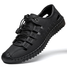 Lade das Bild in den Galerie-Viewer, draussenfeet handgefertigte lederschuhe sandalen hausschuhe 31349 schwarz
