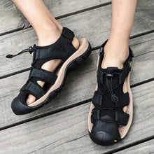 Lade das Bild in den Galerie-Viewer, draussenfeet handgefertigte lederschuhe sandalen hausschuhe 31362 schwarz
