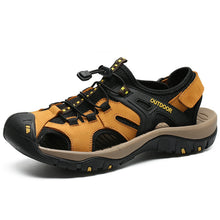 Lade das Bild in den Galerie-Viewer, draussenfeet handgefertigte lederschuhe sandalen hausschuhe 31407 gelbbraun
