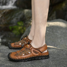 Lade das Bild in den Galerie-Viewer, draussenfeet handgefertigte lederschuhe sandalen hausschuhe 31438 braun

